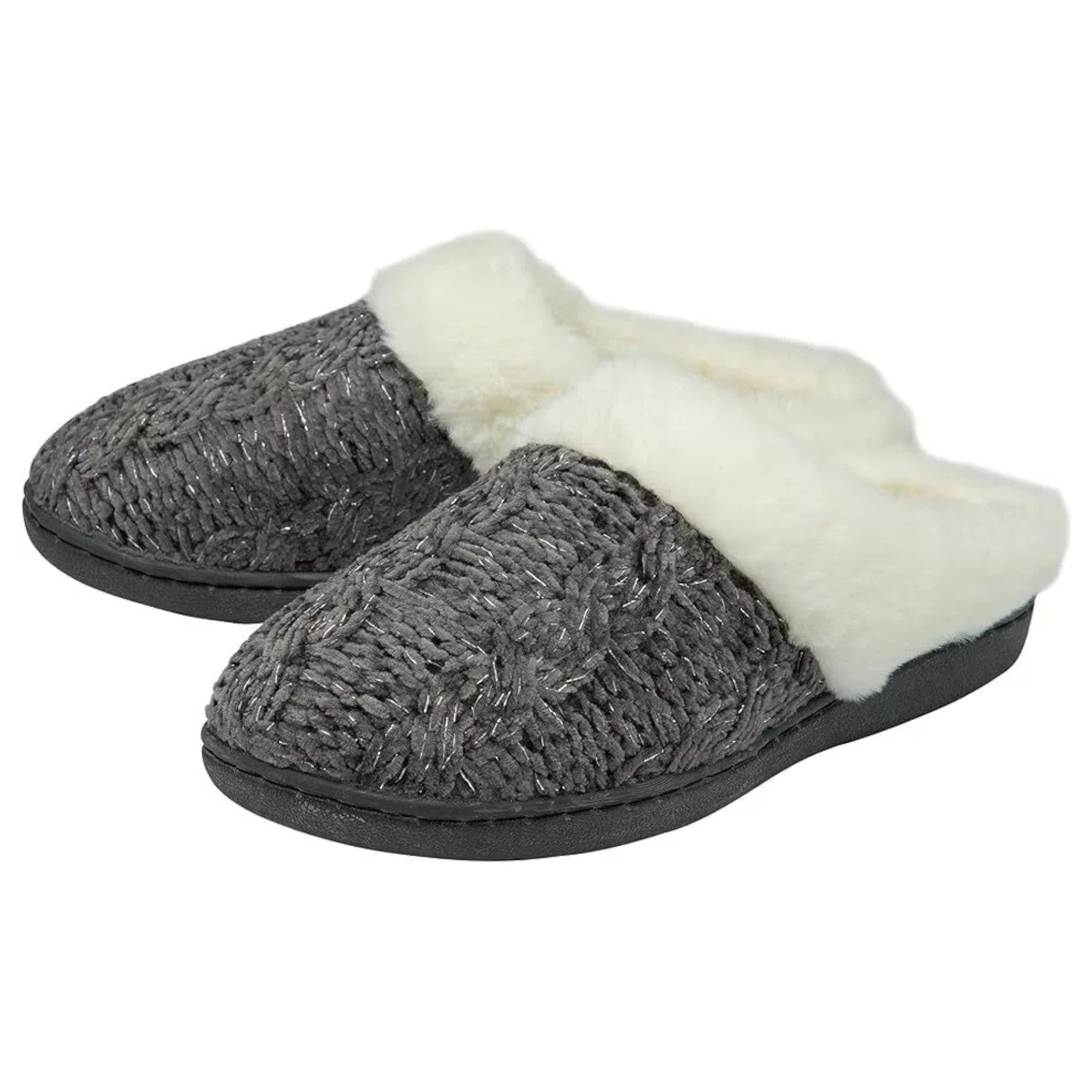 Ladies Comfortable Dunlop mule slippers for women with memory foam cushioned insole in charcoal grey
